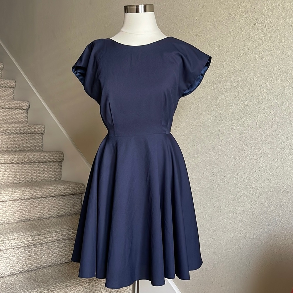 Blaque Label Sz M capped sleeve, fit & flare navy dress